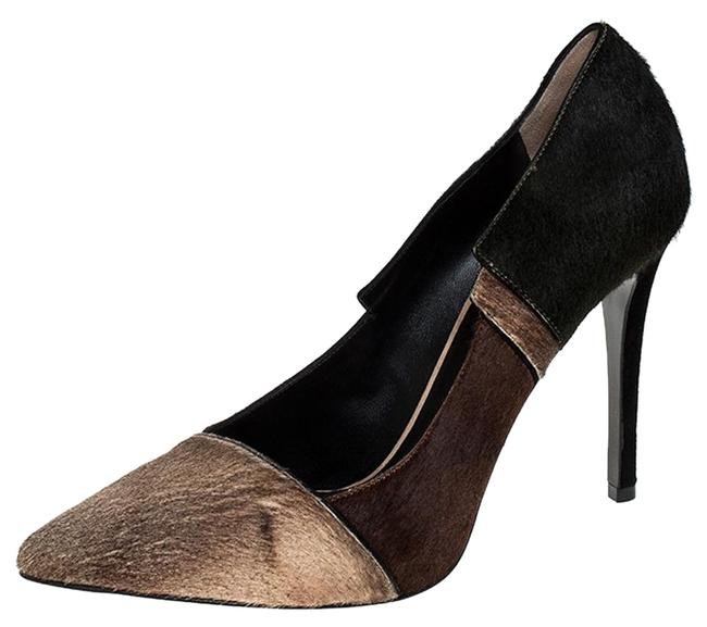 Fendi Brown Tri Color Calfhair Pointed 37.5 Pumps 