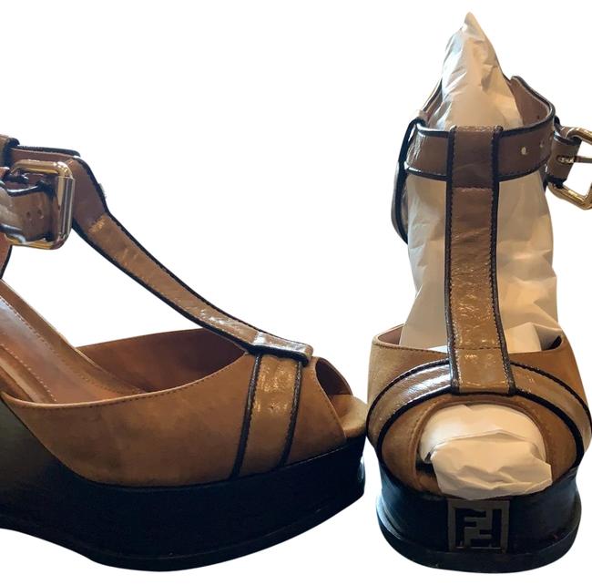 Fendi Brown Zappa Camoscio Mix Cap Retro Wedges 