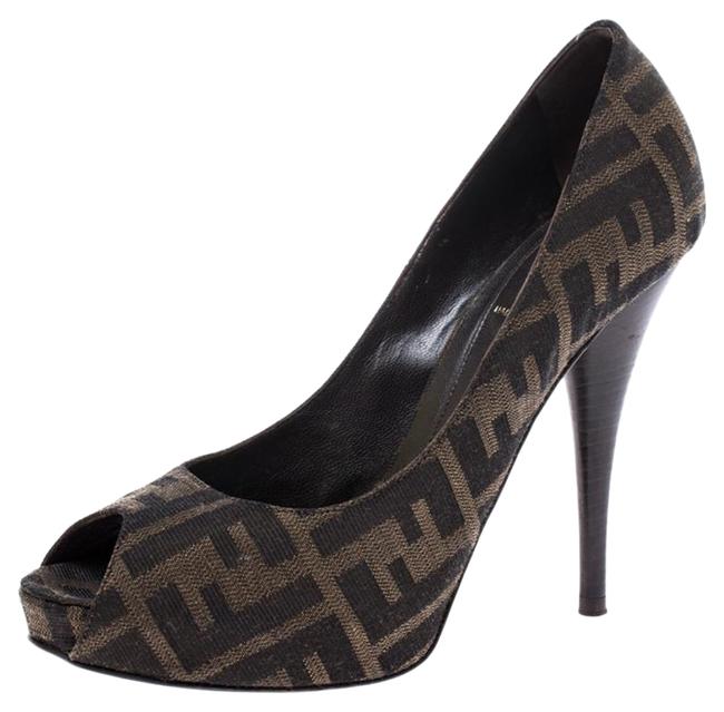 Fendi Brown Zucca Canvas Platform 37 Pumps 