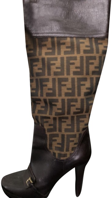 Fendi Brown Zucca Knee High Boots Booties 