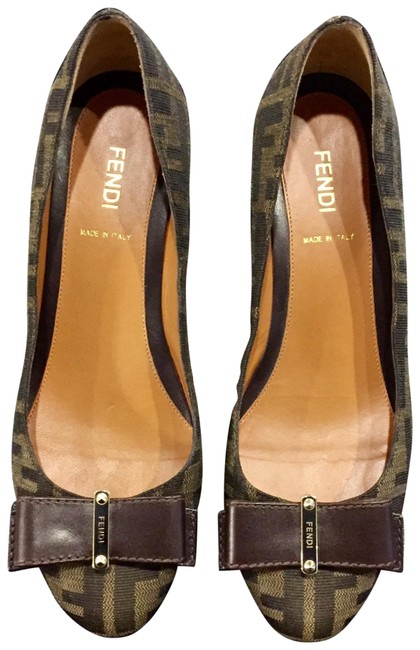 Fendi Brown Zucca Low Wedges 