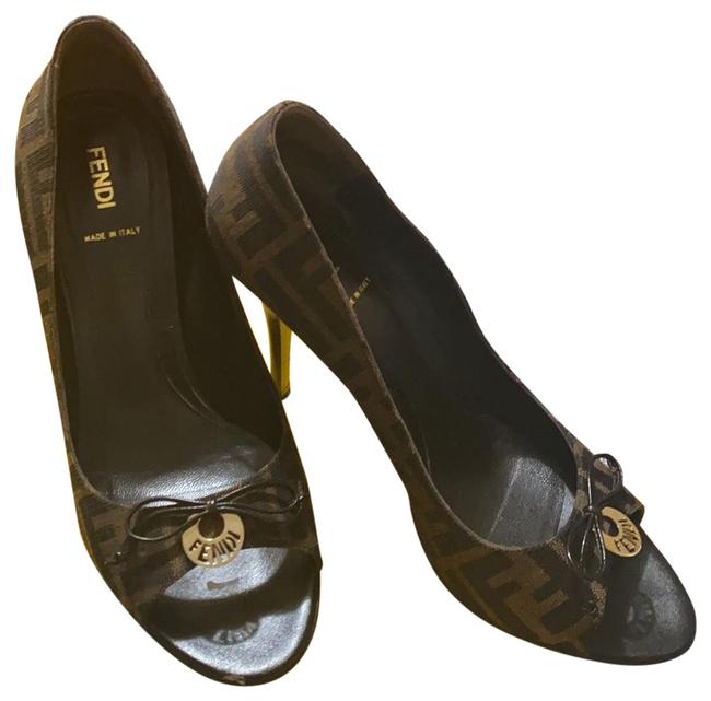 Fendi Brown Zucca Open Toe Heels Pumps 