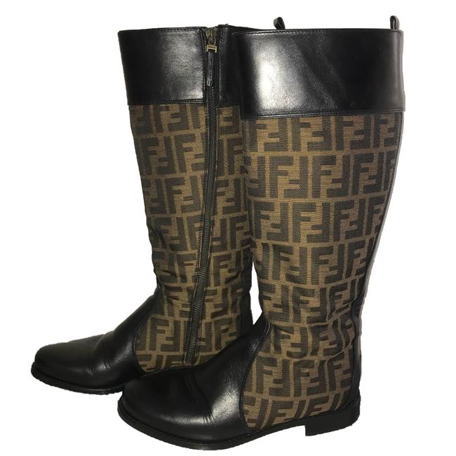 Fendi Brown Zucca Rider Boots Booties 