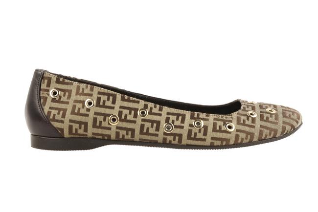 Fendi Brown Zucca Studded Flats 