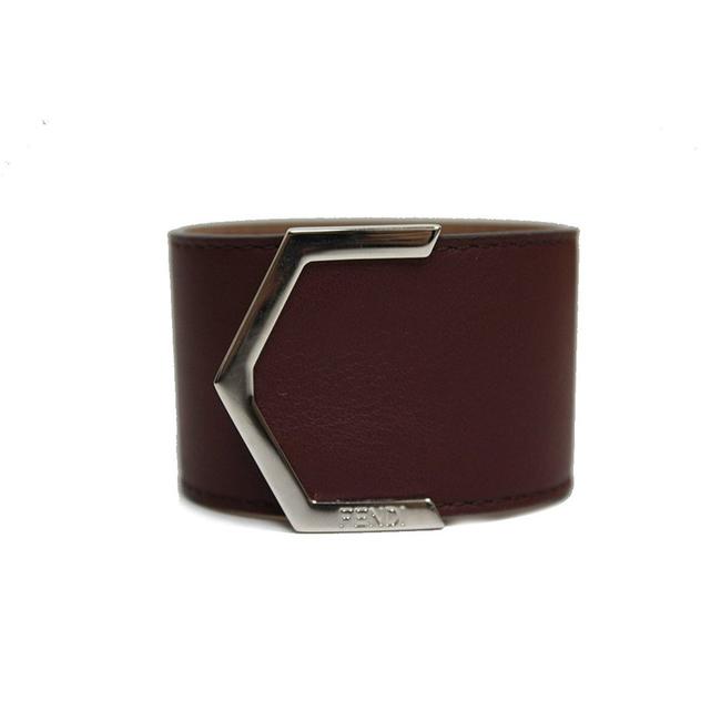 Fendi Brown Leather Burgundy Cuff with Snap Clasp Closure 240015 Bracelet