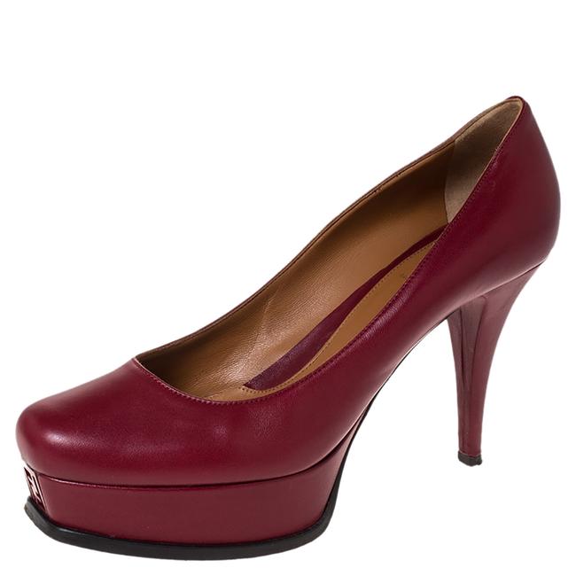 Fendi Burgundy Leather Logo Platform Pumps 