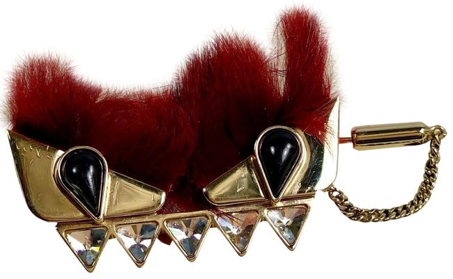 Fendi Burgundy Mink Fur Monster Eyes Crystal Brooch