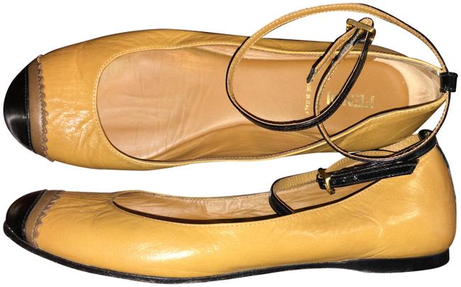 Fendi Cognac Brown Round Toe Flats 