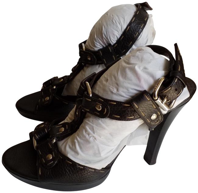 Fendi Dark Brown Leather Studded Sandals 