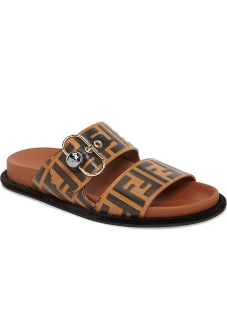 Fendi Black Brown Ff Logo Slides Sandals 