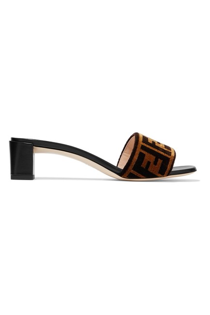 Fendi Ff Logo Velvet Heeled Sandals 