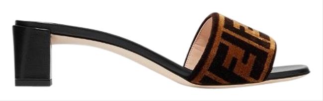 Fendi Ff Logo Velvet Heels Sandals 