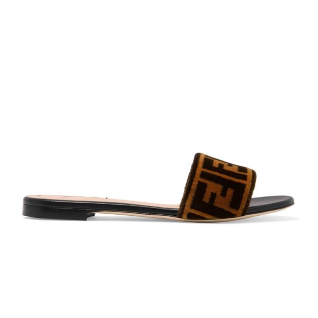 Fendi Ff Logo Velvet Sandals 