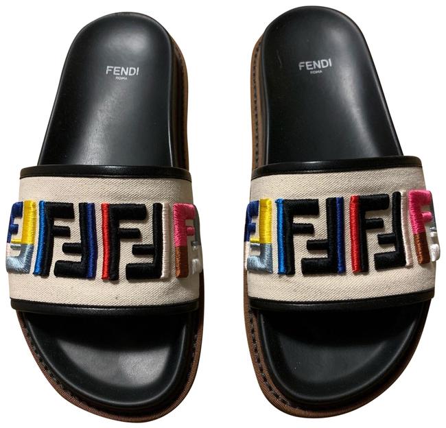Fendi Flat Multi Color Logo Slide Sandals 
