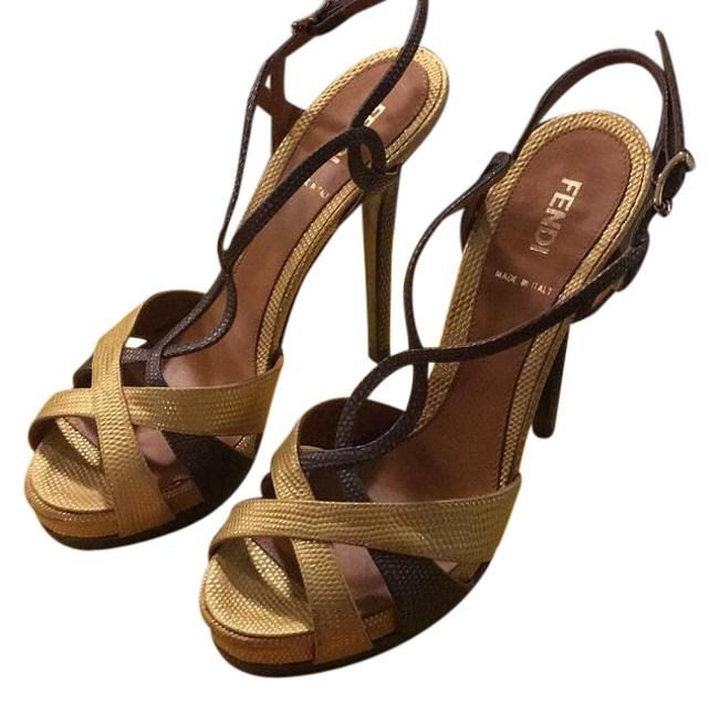 Fendi Gold and Brown Formal Shoes Narrow Aa, N