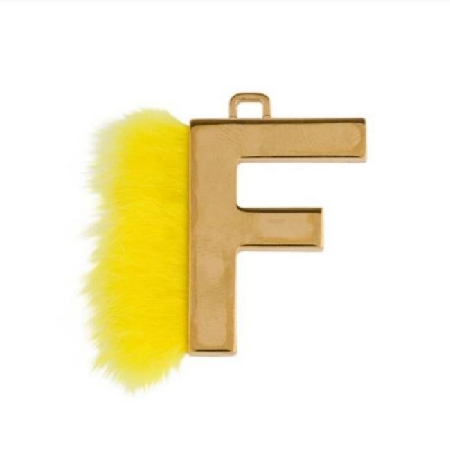 Fendi Gold &amp; Yellow Abclick Mink Letter F Pendant Charm