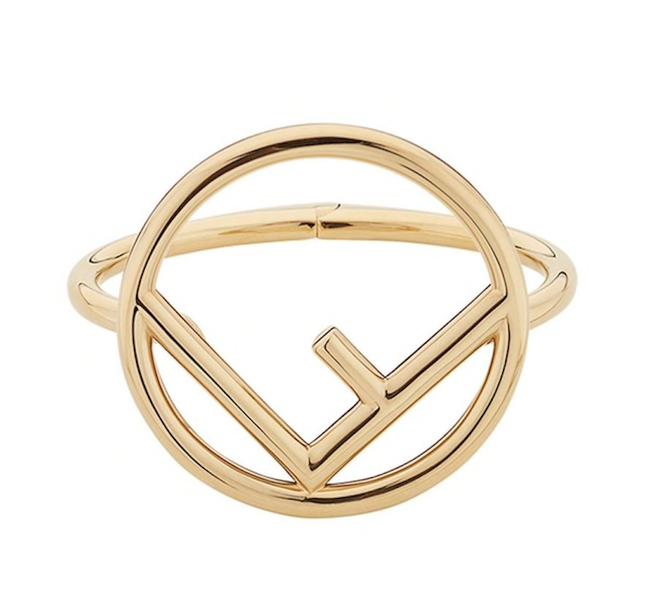 Fendi Gold F Is For Metal Logo Circle Wrist Cuff Medium M Bracelet