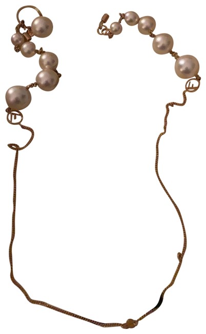 Fendi Gold Faux Pearl Sunglasses Chain Necklace