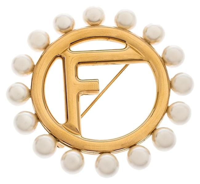 Fendi Gold Faux Pearl Tone Pin Brooch