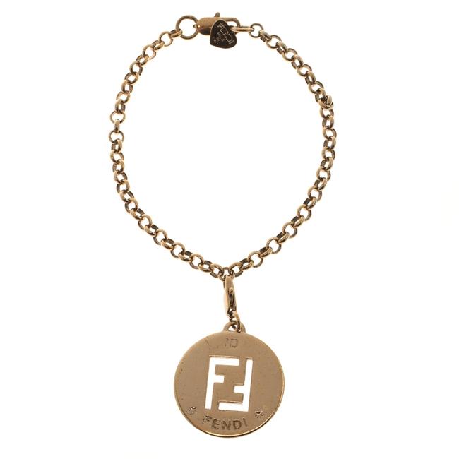 Fendi Gold Ff I.d Charm Rose Tone Link Bracelet