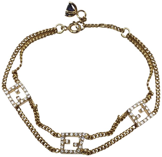 Fendi Gold Gold tone Crystal Zucca Station Bracelet