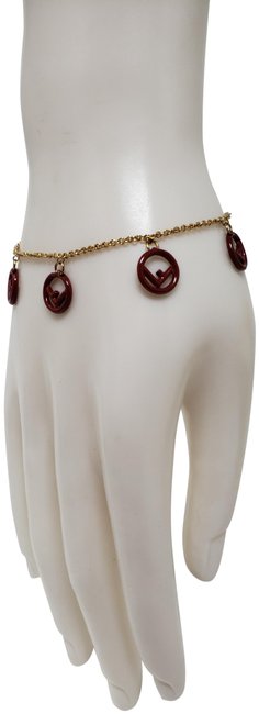 Fendi Gold Gold tone Zucca Station F Is Charm Bracelet