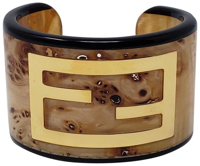 Fendi Gold Gold tone Zucca Wide Cuff Bracelet