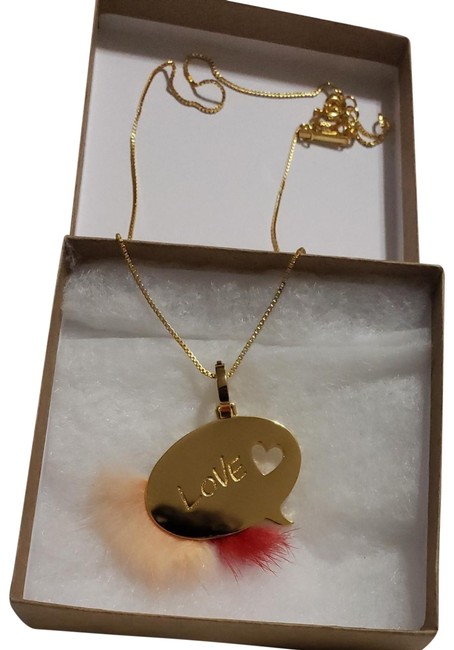 Fendi Gold Heart Love Fox Fur Pendant Necklace