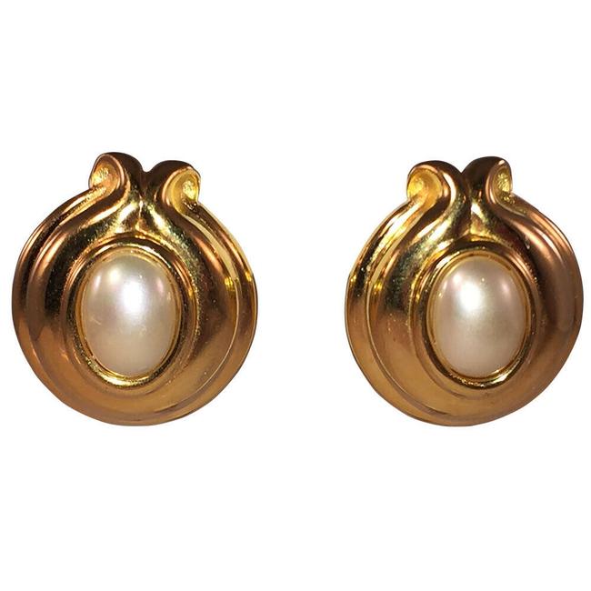 Fendi Gold Large with Simulated Pearl Cabochon Earrings