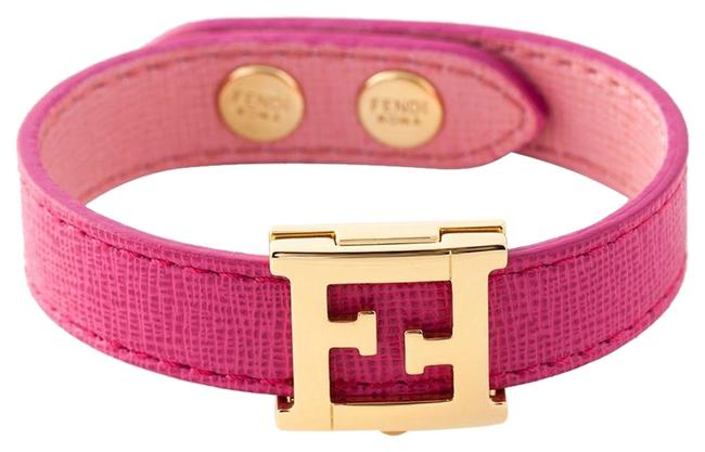 Fendi Gold Pink Leather Ff Crayons Reversible Bracelet