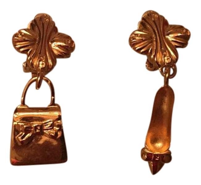 Fendi Gold Shoe and Purse Charm Earrings