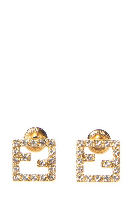 Fendi Gold Tone Logo Crystal Embellished Earrings