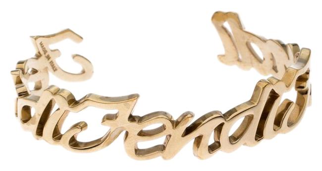 Fendi Gold Tone Logo Engraved Open Cuff Bracelet