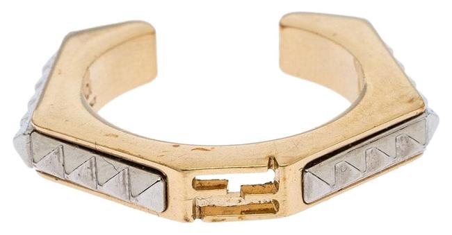 Fendi Gold Two Tone Textured Baguette Ring M