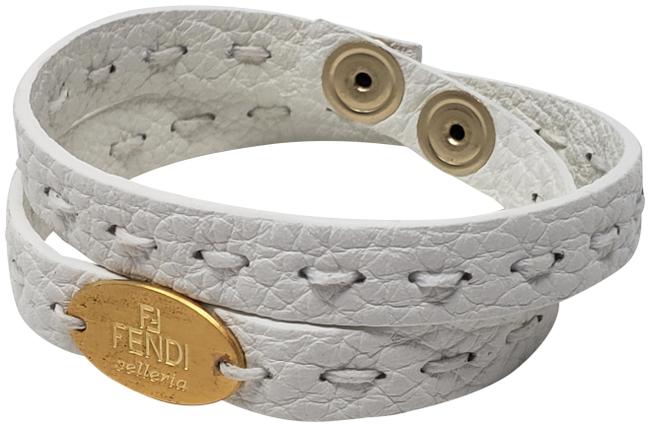 Fendi Gold White Leather Gold tone Selleria Bracelet
