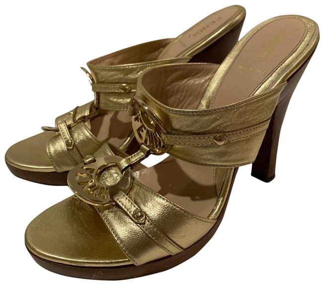 Fendi Gold Zoccolo Napa Laminata Mules Slides 