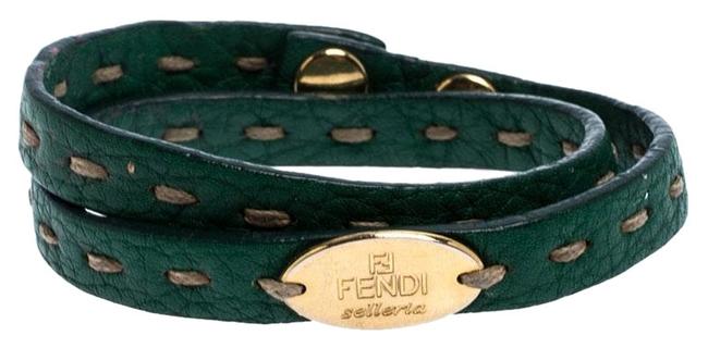 Fendi Green Selleria Double Wrap Leather Bracelet