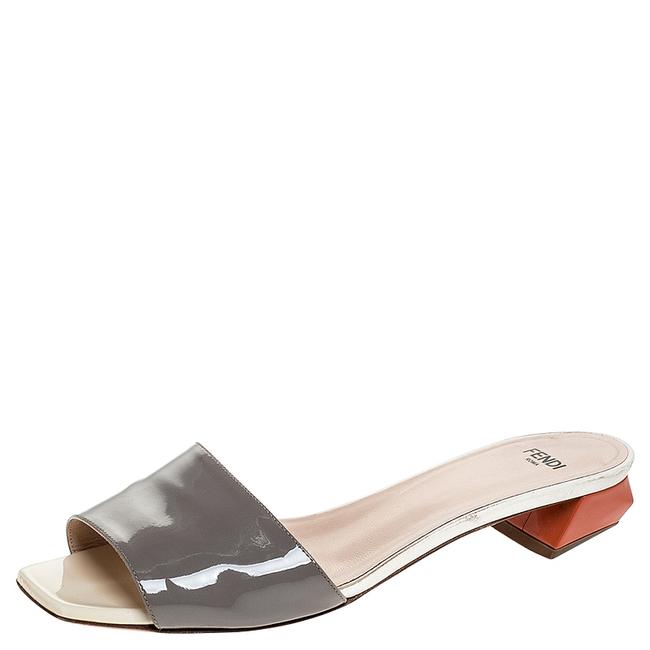 Fendi Grey Patent Leather Slide 37.5 Sandals 