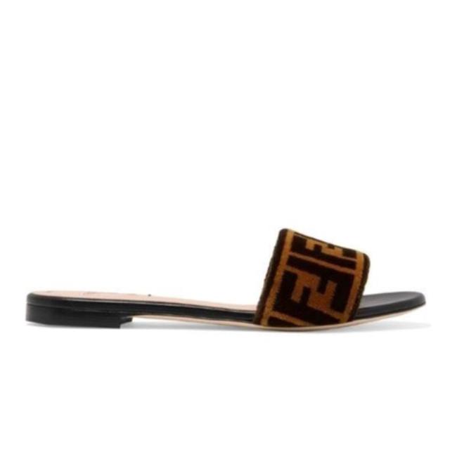 Fendi Logo Fur Velvet Sandals 