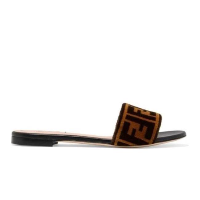 Fendi Logo Fur Velvet Slide Sandals 
