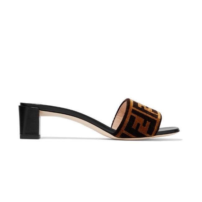 Fendi Black Logo Velvet Sandals 