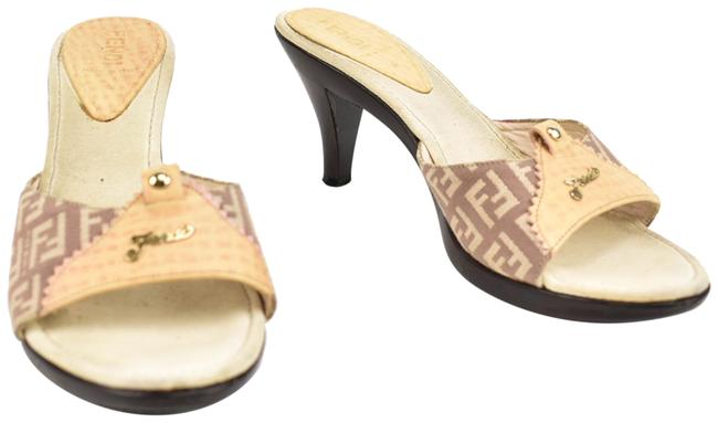 Fendi Mauve "Ff" Logo &amp; Leather Heels Sandals 