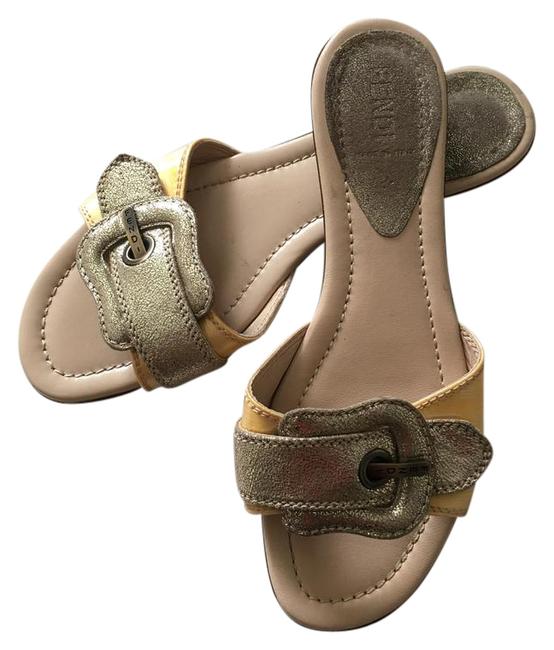 Fendi Metallic and Yellow Slides Sandals 