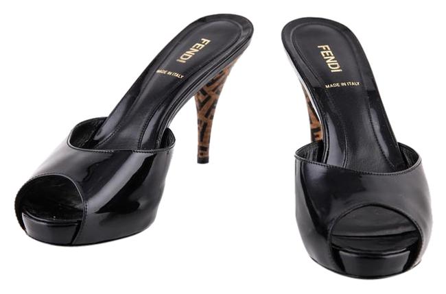 Fendi Black Ff Superstar Patent Leather Mules Slides 