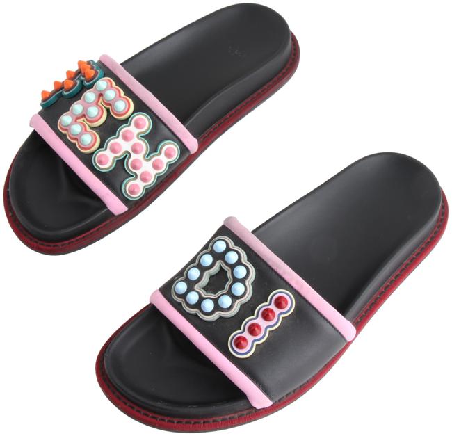 Fendi Multicolor Studded Logo Leather Neoprene Sandals 