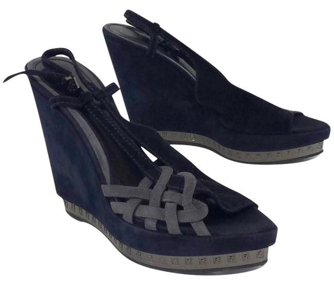 Fendi Navy Blue and Gray Wedges 