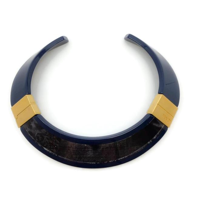 Fendi Navy Charcoal Gold Detail Necklace