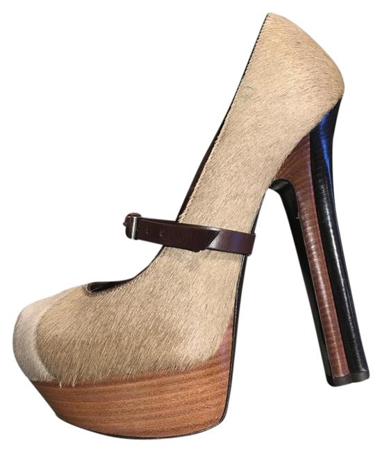 Fendi Nude Calf Hair Platform Pumps 