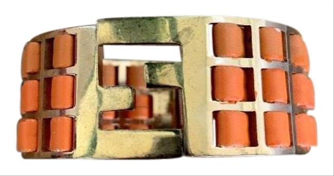 Fendi Orange Gold Vintage Ff Zucca Cut Out Logo Cuff Bangle Bracelet
