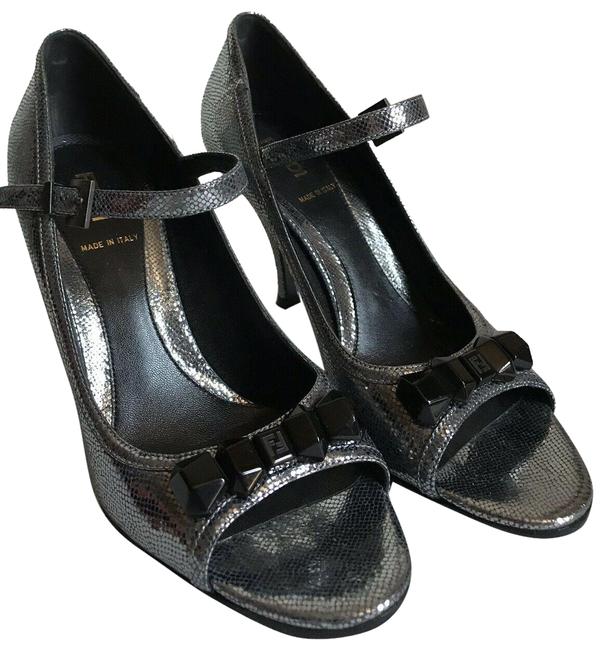 Fendi Pewter High Heel Peep Toe Pumps 